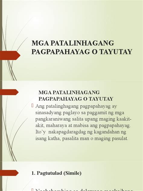 Tayutay O Mga Talinghagang Pagpapahayag.